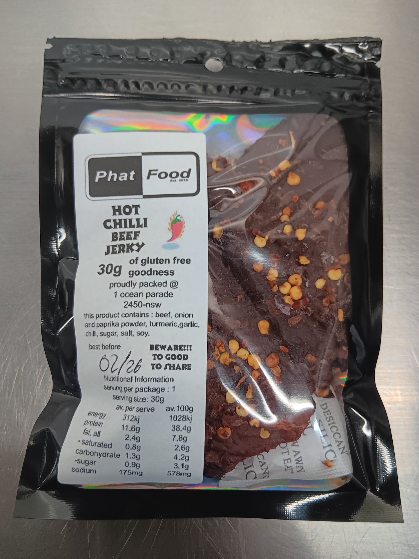 30g hot chilli beef jerky